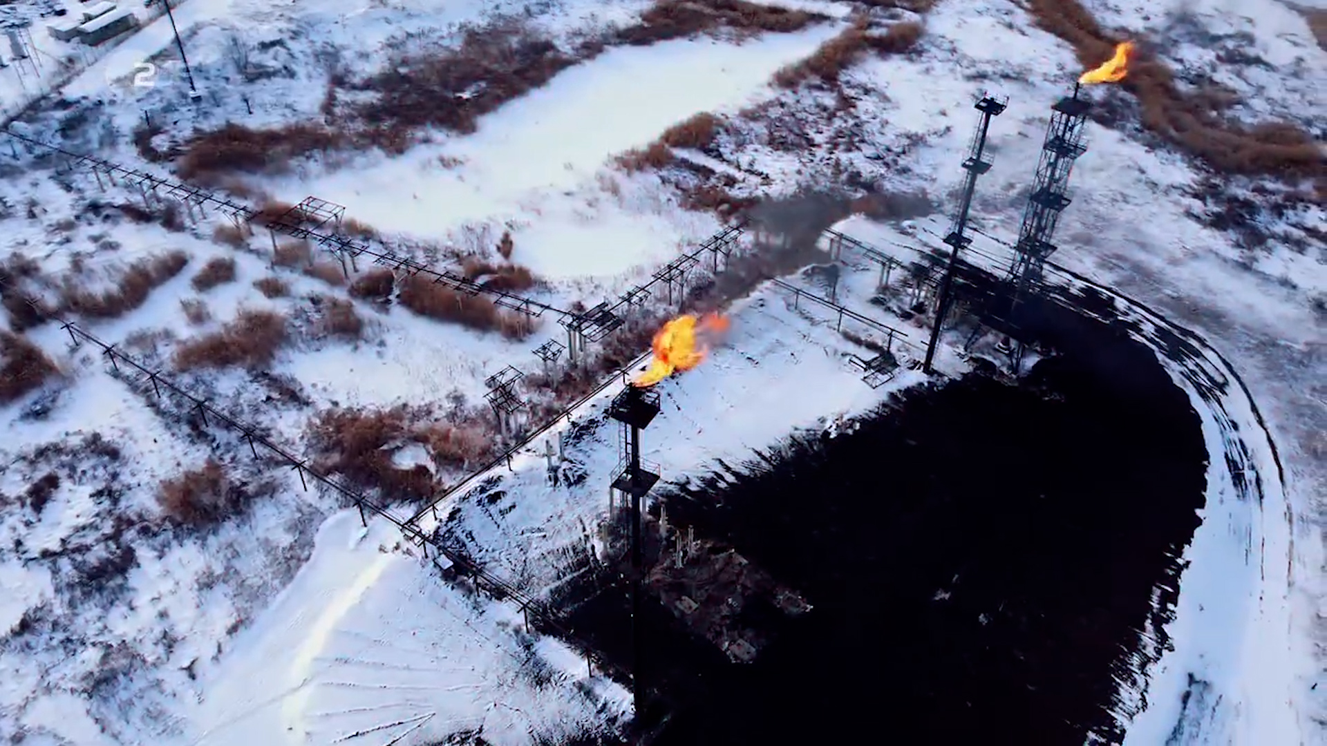 gas flame in winter landscape